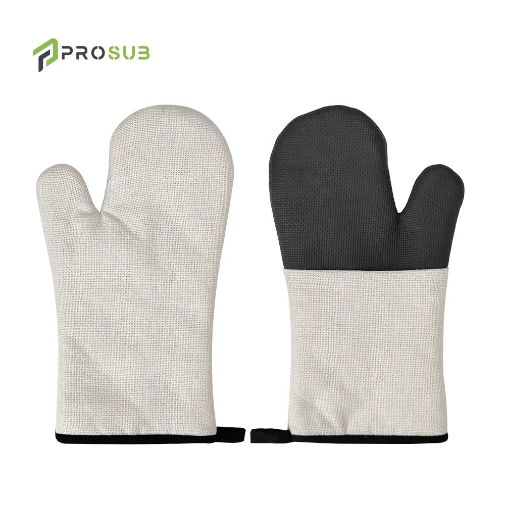 Prosub Sublimation Blank Linen Oven Glove With Silicone Heat Insulation Mitt for Microwave Oven