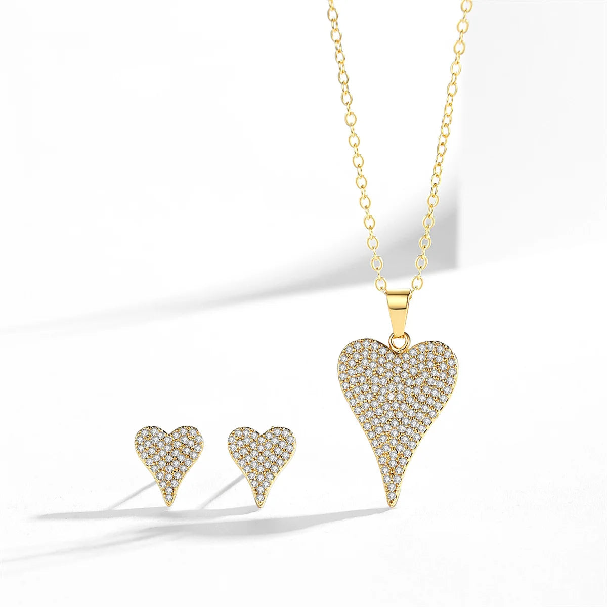 Europe and the United States Simple Fashion Elegant Heart Necklace Earrings Set Zircon Heart Necklace Gifts for Women