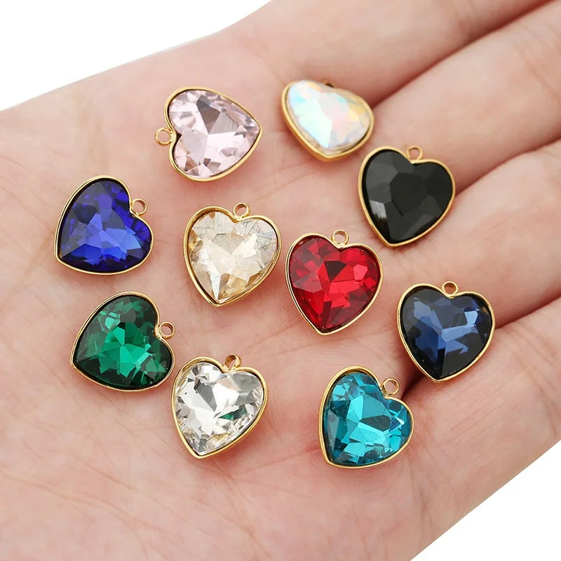 Stainless Steel Glass Crystal Heart Charm Pendants for Heart Necklace DIY Making