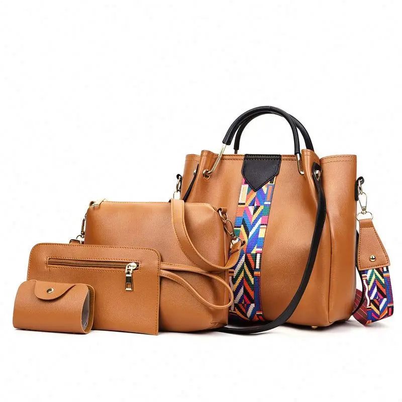 Designer 2018 PU Leather Women's Handbag 3 in 1 Set with Stylish Bag Accessories