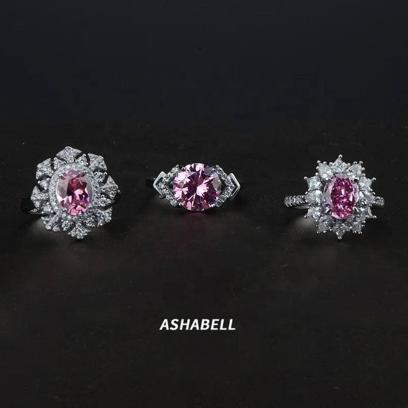 925 Sterling Silver High Carbon CZ Diamond Ring Pink Diamond Ring Female Senior Elegant Simulation Euramerican Style Rings