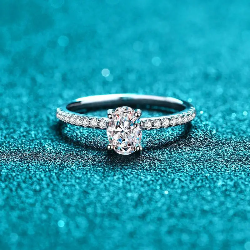 Classic Silver 925 Original 1 Ct Excellent Cut Diamond Test Past D Color Oval Moissanite Wedding Ring for Women Gemstone Jewelry