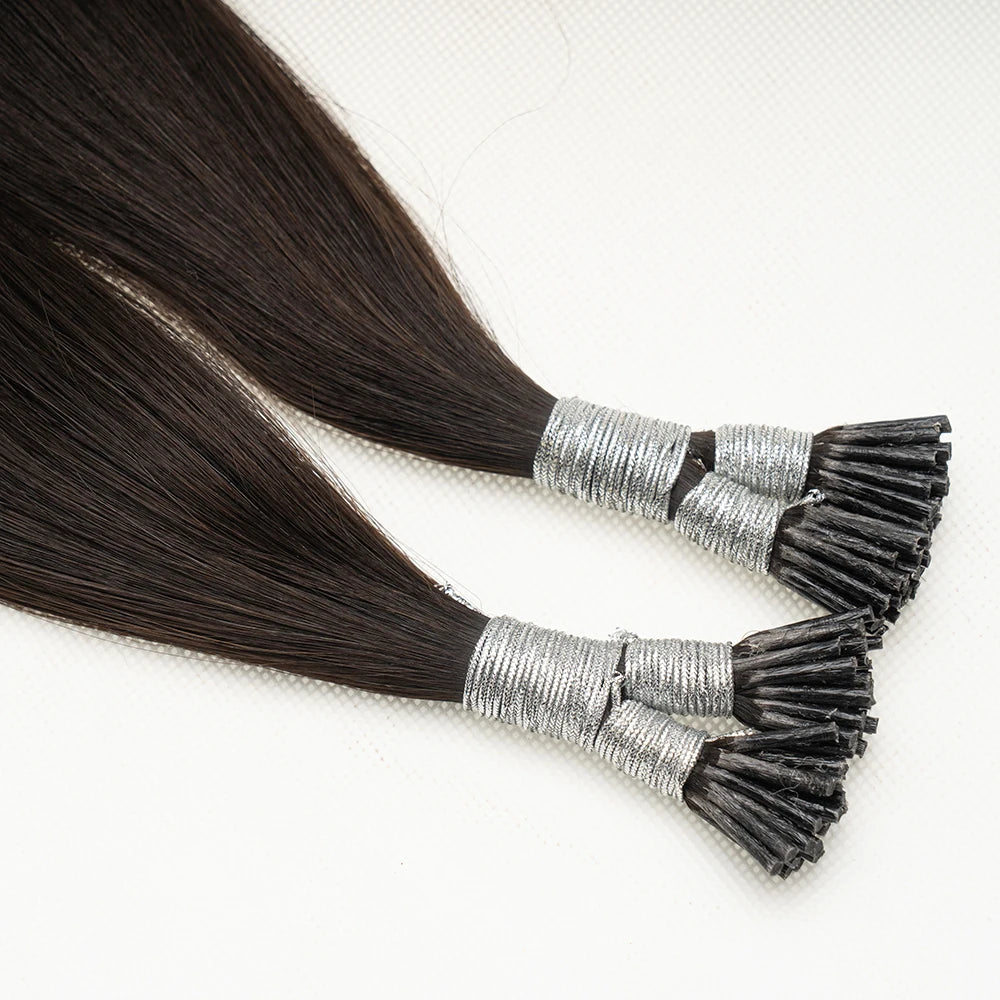 Wholesale Double Drawn Human Remy Hair Customized Color #1B Hair I Tip Human Hair Extensions