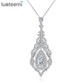 LUOTEEMI Brand New Luxury Jewelry Cubic Zircon Micro Setting Feather Design Pendant Necklaces for Women