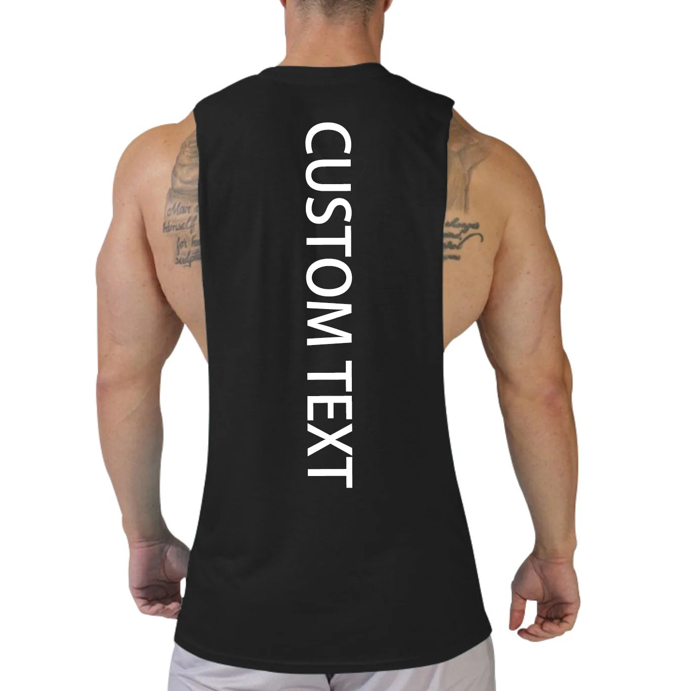Men's Sporty Gym Tank Top Personalized Text Printing Breathable Quick Dry Eco-Friendly Sleeveless Fitness Muscle Shirt 100%