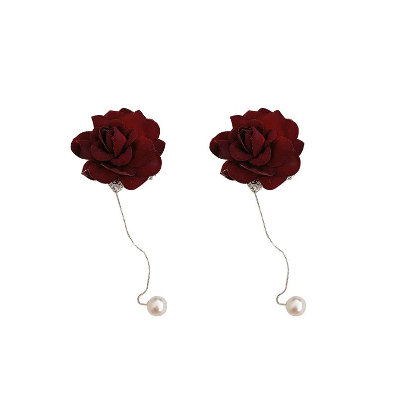 2025 Crystal Wholesale Alloy Earrings Pearl Woman 2021 Red Rose Flower Earrings