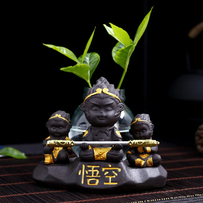 P19 Creative Purple Sand Wukong Vase Planter Hydroponic Flower Ware Vase Ceramic Pot Container Glass Flower Pot Box Black