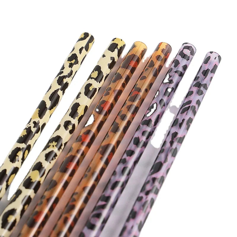Wholesale Custom Drinking Reusable Straw PP Hard Plastic Leopard Print Tumbler Cheetah Reusable Straw