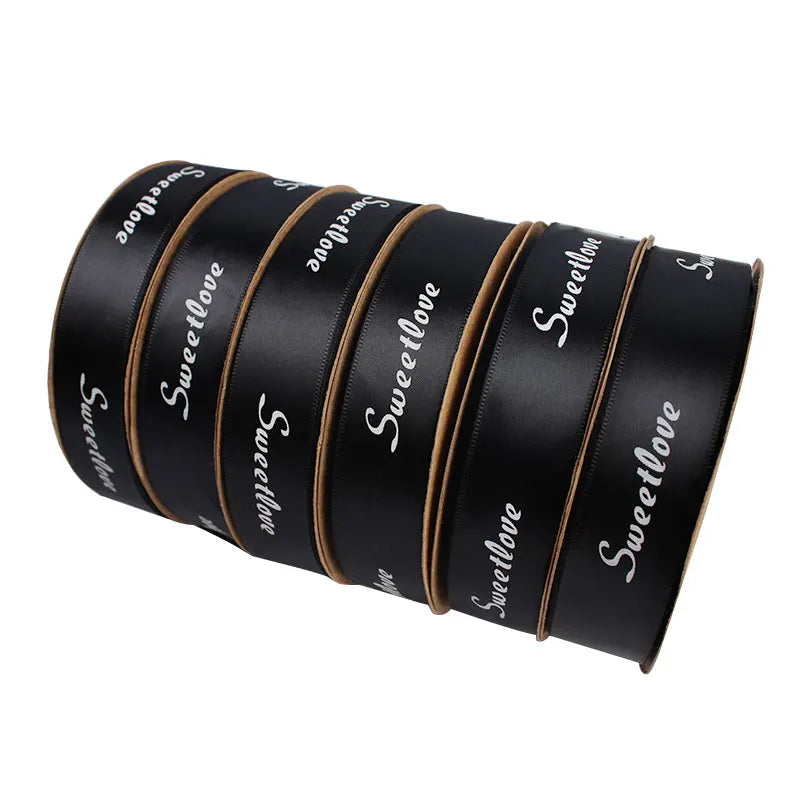 Custom Printed 100% Black Satin  Ribbon Brand Bronzing Double Face Gift Packaging