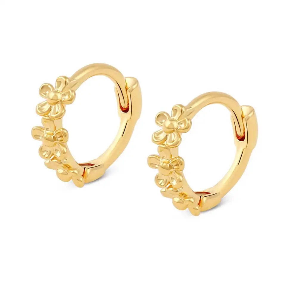 Gold Vermeil Jewelry Dainty Flower huggies Earrings Small Hoops Silver Earrings Children Jewelry