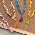Acrylic Pendant Resin Double Layer Hip Hop Chain Necklace Transparent Yiwu Cute Cuban Link Chain Colorful Candy Bear Necklace