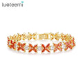 LUOTEEMI Luxury Jewelry Red Clear Cubic Zirconia Stone Lucky Clover Flower CZ Women Bracelets & Bangles
