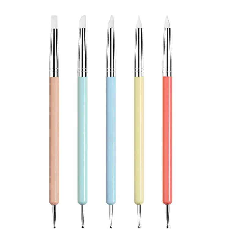 TAMAX NAB023 5pcs Nail Art Dotting Pen Silicone Tips Multi-Style for Nails Painting Drawing Design Manicure Tools
