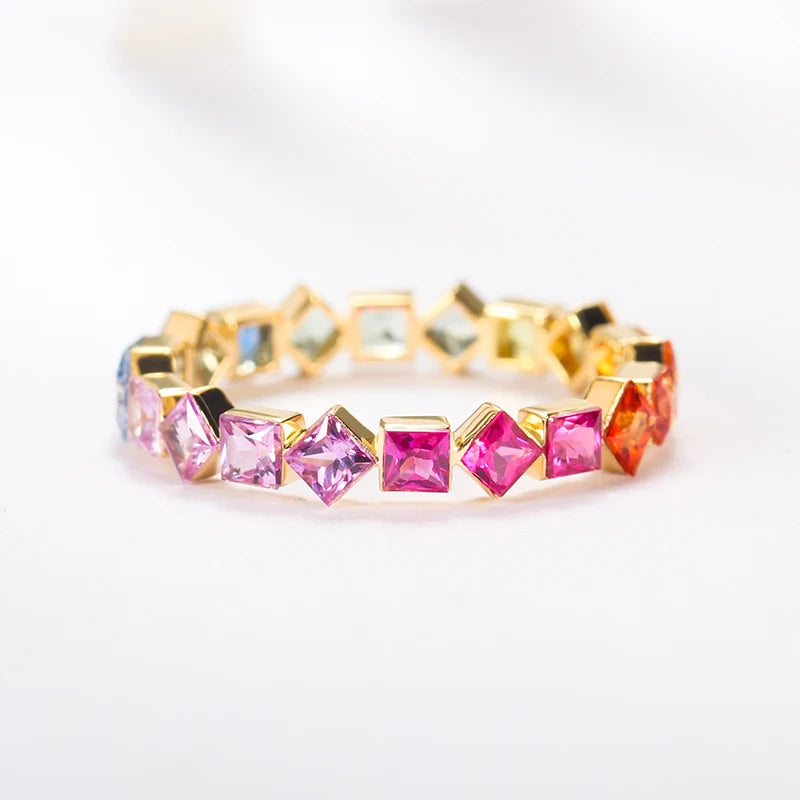Rings Jewelry Women Genuine Multi Color Princess Sapphire Stone 18k Gold Jewelry Wholesale Rings Women