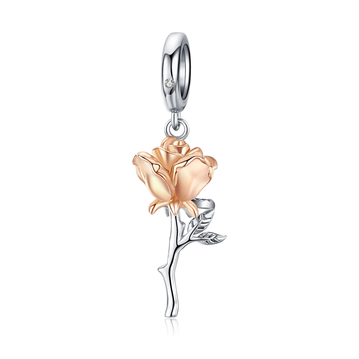 Real 925 Sterling Silver Rose Flower Charms Fit Original Bracelet DIY Necklace Pendant Wedding Luxury Jewelry BSC145