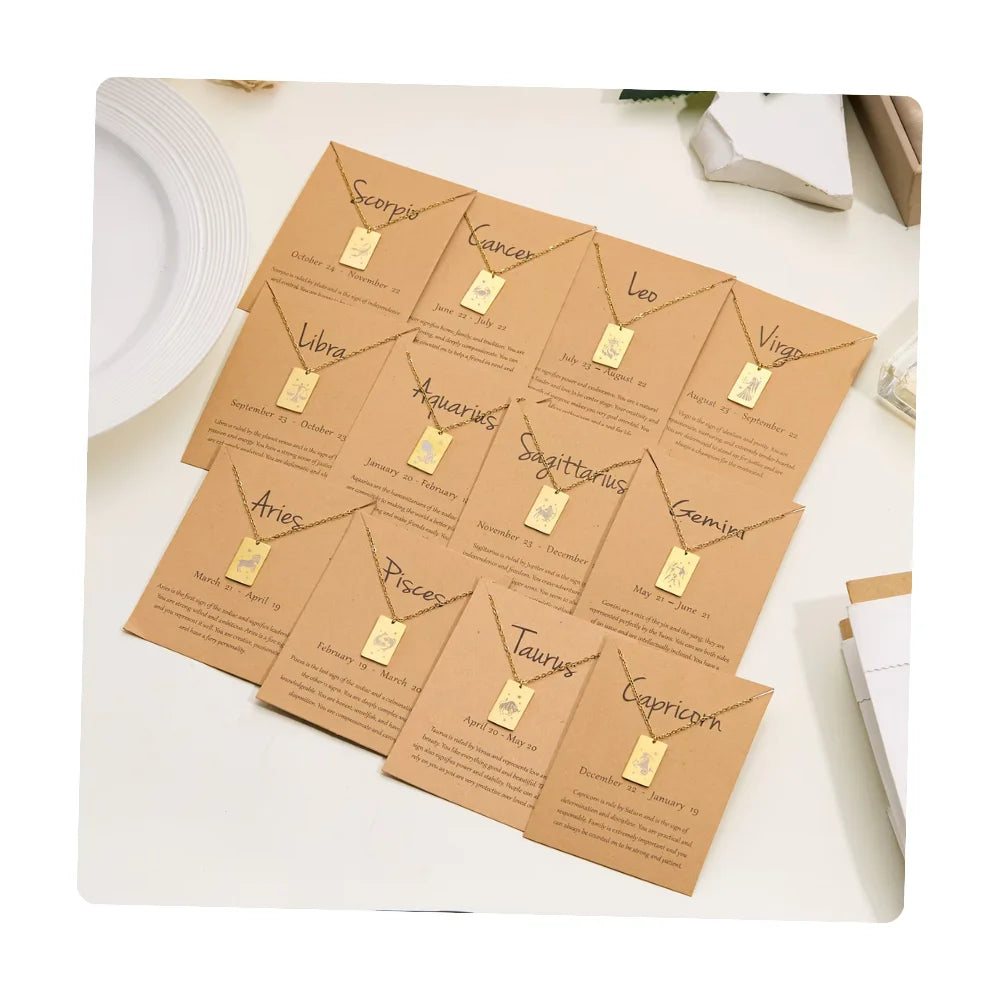 Everyday Cheap Women'S Wholesale Bulk Waterproof Tarnish Free Gold 316L Stainless Steel Jewelry 12 Zodiac Sign Necklace Collar