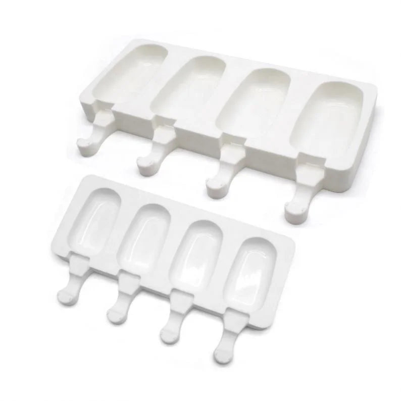 Popsicle Molds Silicone Ice Pop Molds 4 Cavities Homemade Popsicle Maker Ice Cream Mold Oval  for DIY Ice Cream