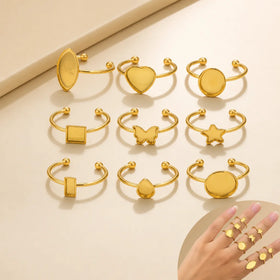 Adjustable Stainless Steel Ring Gold Tone Blank Bezel Trays Jewelry Making Heart Star Square Oval Shaped Cabochon Blank Rings