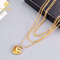 Fashion Bijoux Acier Inoxydable 2023 Stainless Steel 18K Gold Plated Heart Pendant Layered Snake Chain Necklace