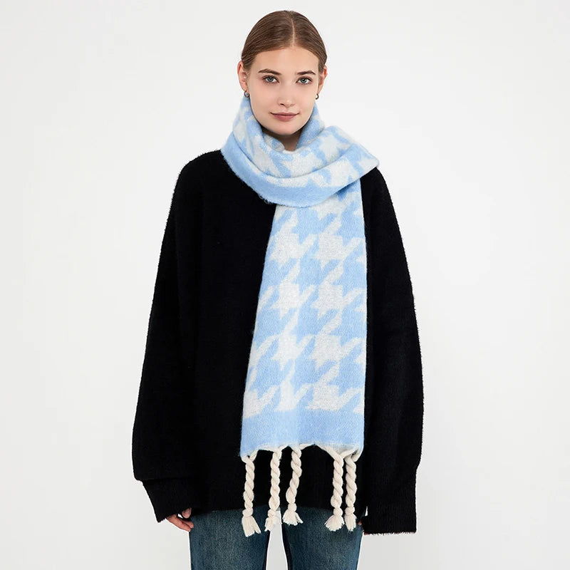 Landfond Women's Accessory Hand Knotted Tassel Scarf Plover Case Polyester Winter Warm
