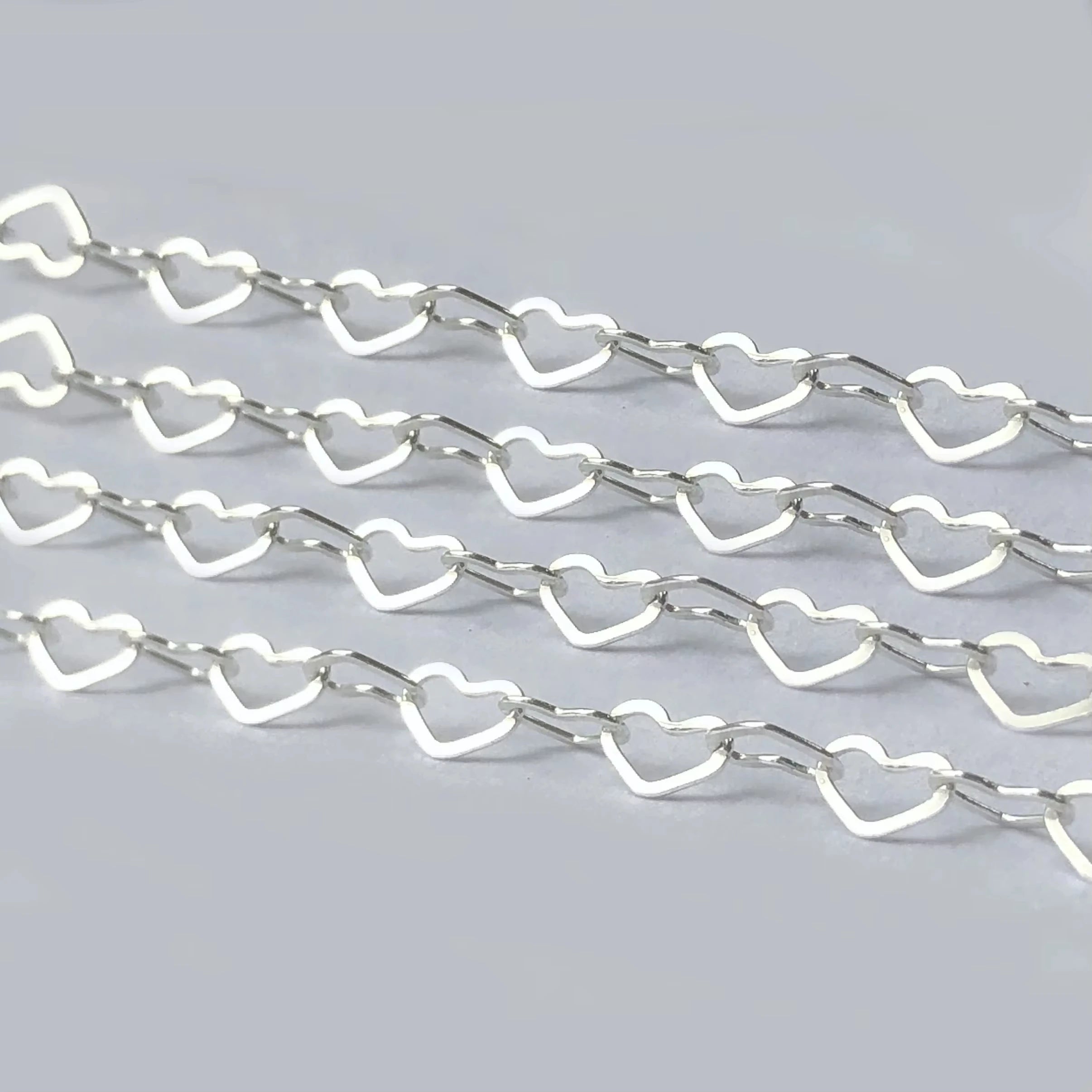 GP US 2.0mm 2.8mm Flat Heart Love Chains S925 Silver Bulk Permanent Jewelry Genuine love Heart Unfinished Chain Wholesale