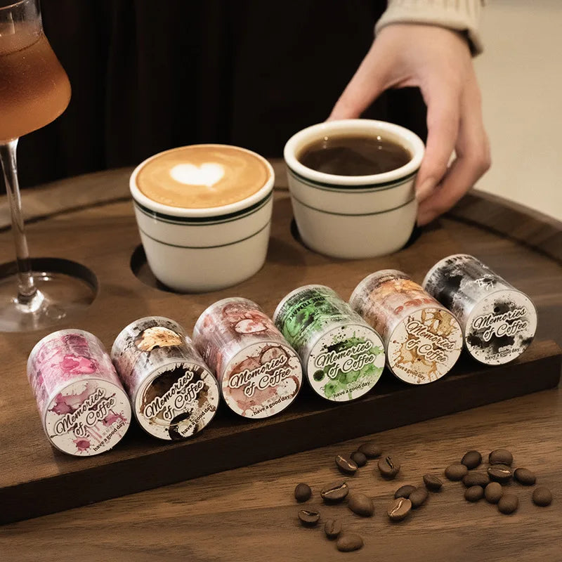 1Roll PET Tape Coffee Memory Series Coffee Trace Collage Theme Material Handbook Stickers