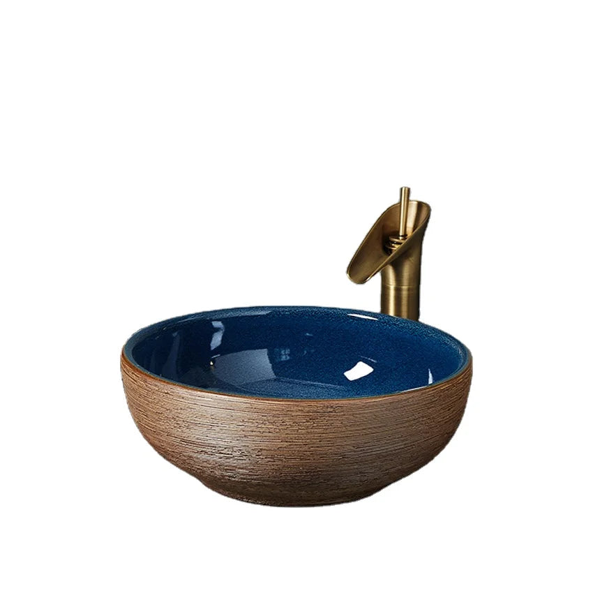 Wholesale New Design Sanitary Ware Porcelain Sink Brown Blue Color Ceramic Wash Basin Bathroom Contemporary Design Water