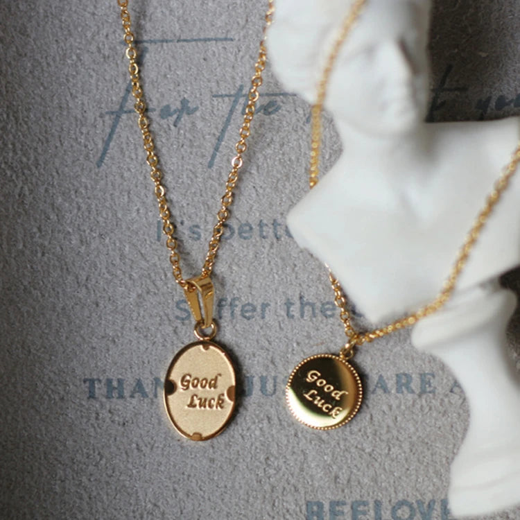 2021 New Design Women Blessing Wish Jewelry Plated Gold Stainless Steel Lucky Charm Pendant Good Luck Necklace