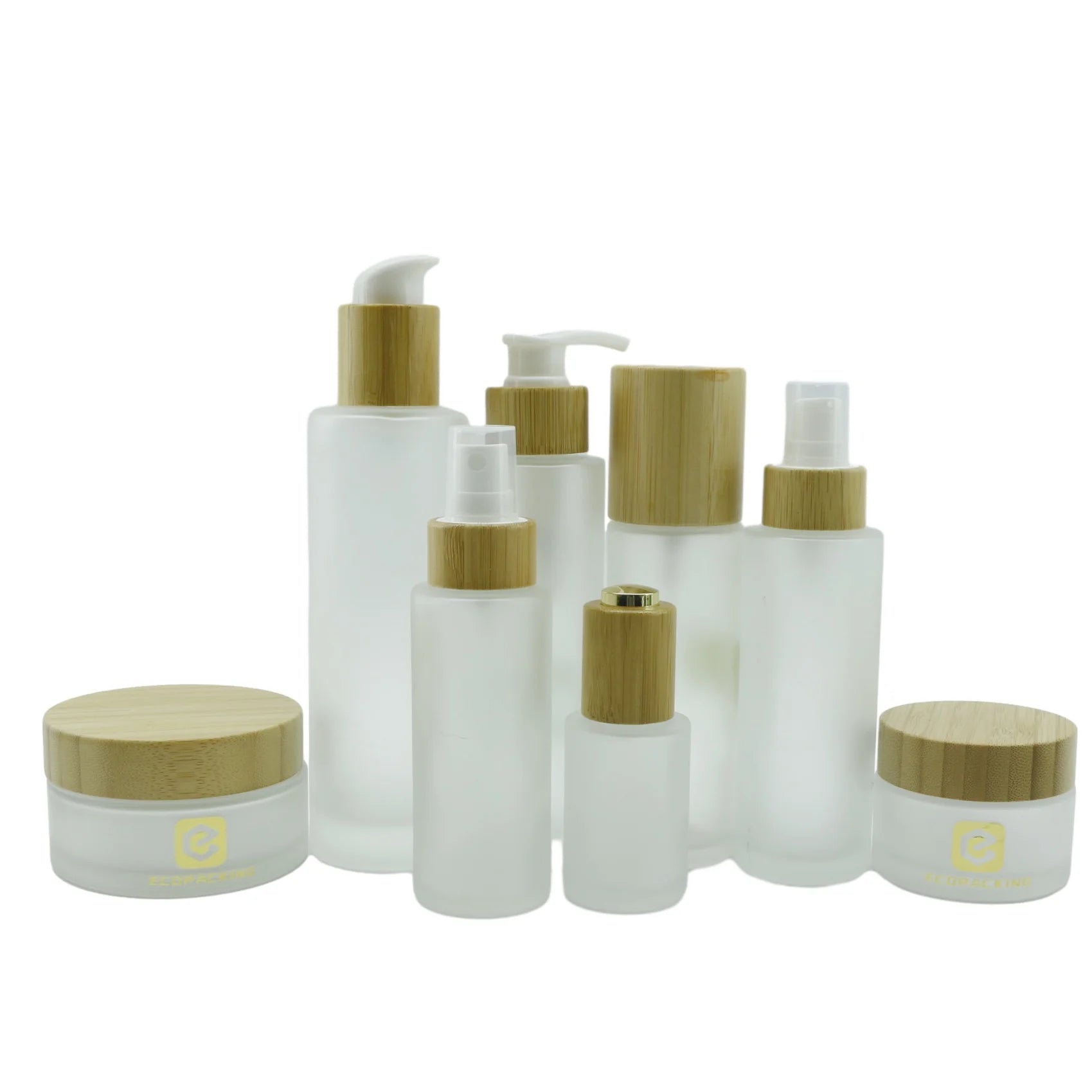 Cosmetic Packaging 5g 15g 30g 50g 100g Frosted Bamboo Face Cream Jars Lotion Spray Pump Glass Dropper Essential Oil Bottles