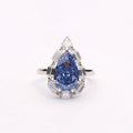 Pear Shape High Carbon Diamond 925 Silver Plated Platinum Water Drop Blue Ring Jewelry
