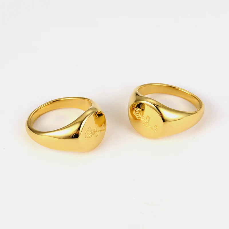 Designer Fashion Jewelry 18K Gold Plated Stainless Steel  Chunky Rose Statement Dome Rings for Women