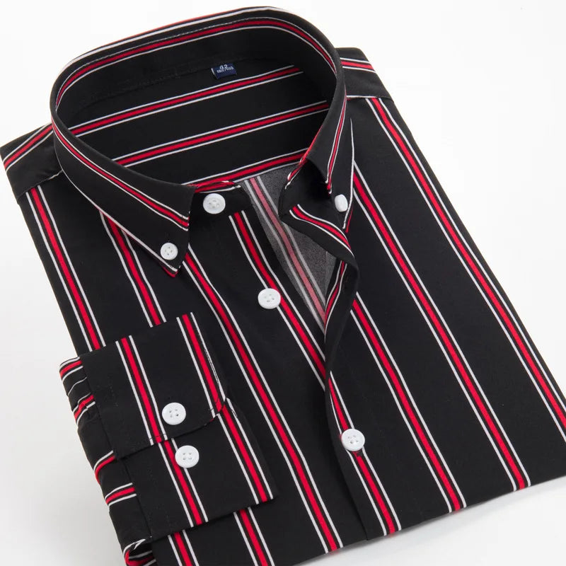RNSHANGER Men's Stripe Long Sleeve Shirts Daily Casual Plus Size 50 Turn Down Collar New Fashion Young Men Loose Shirts