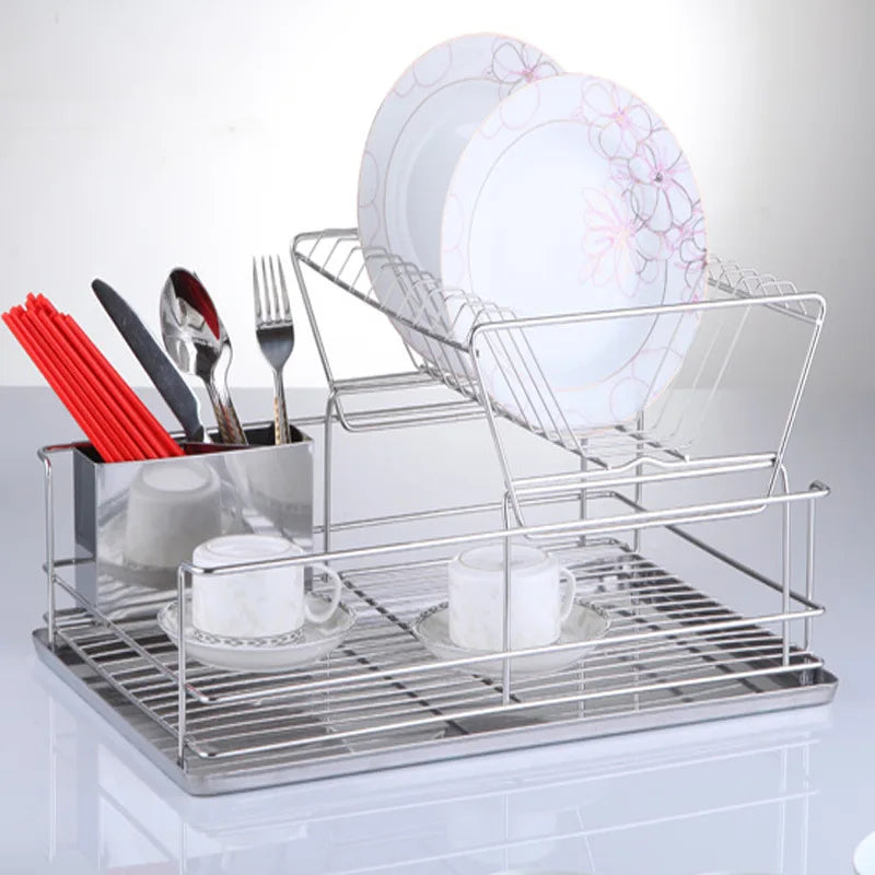 Household stainless steel 3 tier dish rack dish drainer metal wire shelves rack storage rack