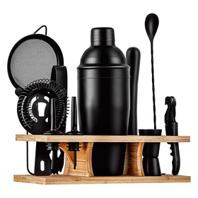 Professional Barware Tools Wooden Stand Stainless Steel Bartender Kit Bar Accessories Jigger Cocktail Shaker Set Velvet Carry