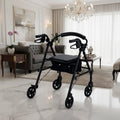 MSMT Aluminum Rolling Walker 6\" Wheels Height Adjustable Removable Back Support Folding Wheel Rollator Seat Walker Rollator