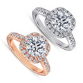 Halo Ring Round Cut 18K Rose Gold Plated 925 Sterling Silver Engagement Ring Sets for Women