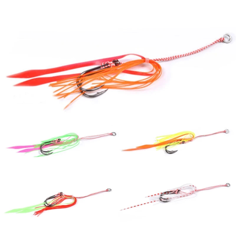 New Metal  Jig Assist Hook With PE Line Gel Silk Solid Ring Jigging Spoon Fishhook for Saltwater