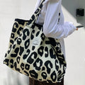 2025 Fashion Women's Large Capacity Leopard Canvas Tote Bag Black Shopping Bag Trendy Shoulder Bag