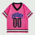 Custom Logo Knitwear Knitted Jersey Fabric Men's Contrast Color Crochet Letter Print Breathable Summer Short Sleeve Pink