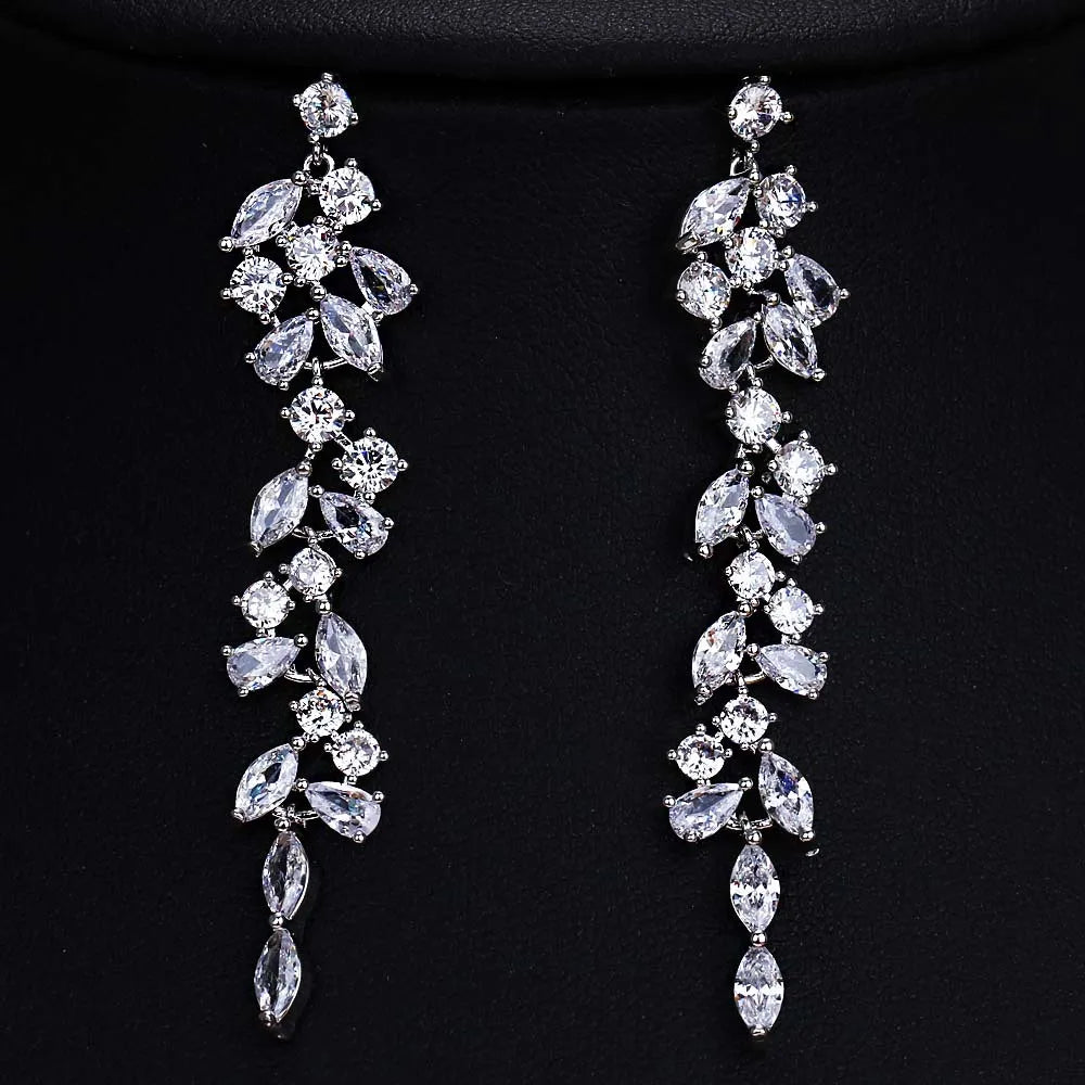 S925 Sterling Silver Color Round Cute Bling Stud Earrings for Women Fashion Jewelry New Korean Earrings Crystal Long Earring