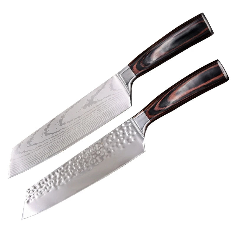 8-Inch Damasaku Pattern Kiritsuke Knife with Pakkwood Handle Forged High Carbon Stainless Steel Japanese Kitchen Chef Knives