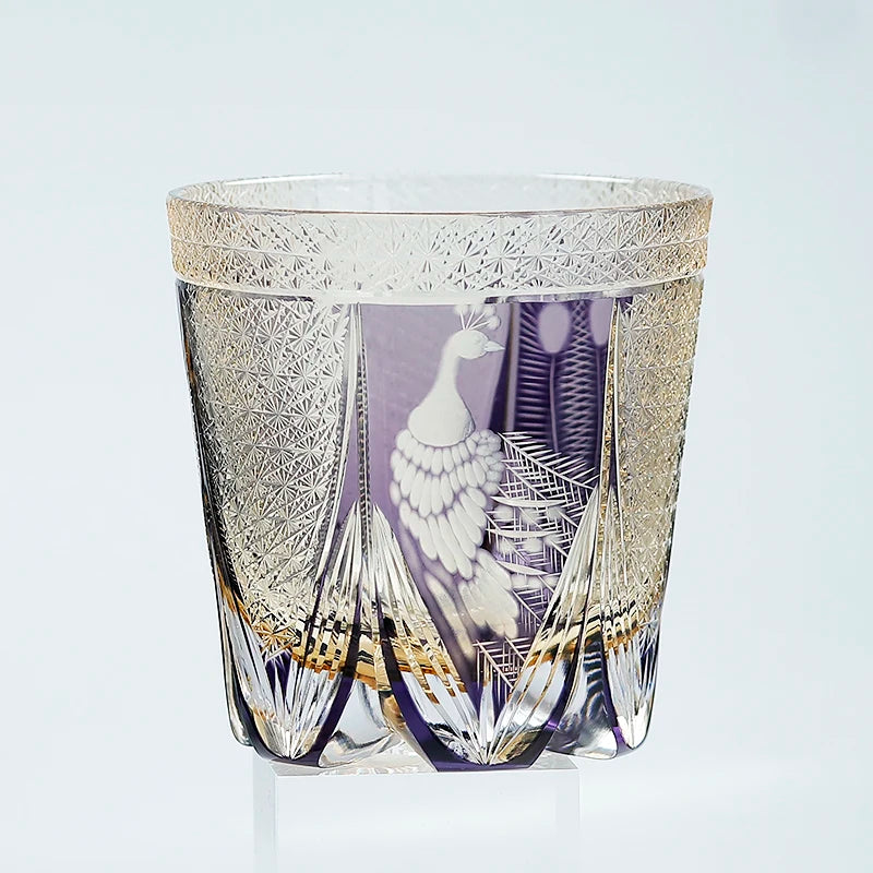 OEM Low Price Purple Color Hand-Cut Edo Kiriko Glass Tumbler Cup 330ml Japanese Style Old Fashioned Glass Design Style MegaBDM