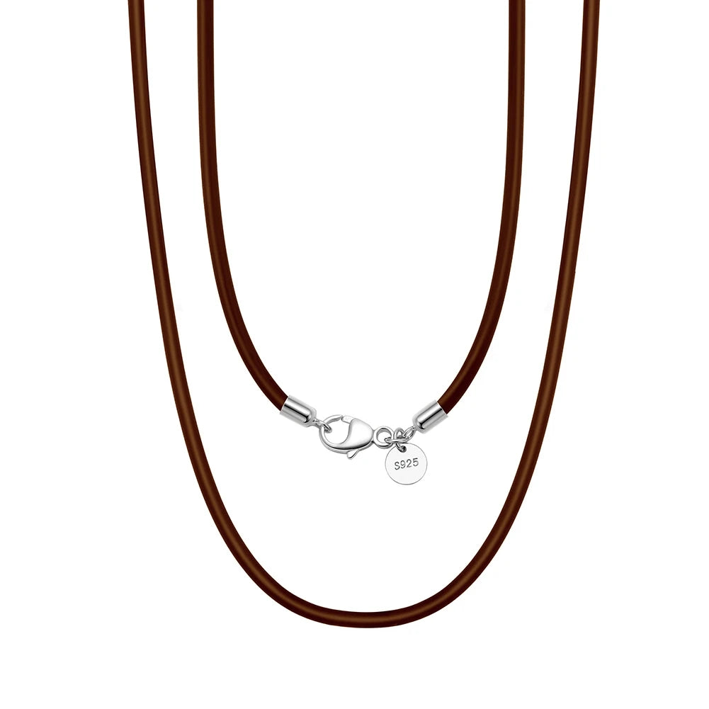 RINNTIN SC62 925 Sterling Silver Italian 2mm 3mm Black or Brown Leather Cord Chain Necklace for Men Women