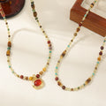 Fashion Red Agate Egg Yolk Picture Stone Handmade Pendant Beaded Boho Necklace