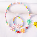 Kids Girls Acrylic Jewelry Set Custom Bead Necklace Cute Design Bracelet Flower Design Gift