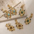 Women's New Trendy 18K Gold PVD Pendant Earrings Waterproof Stainless Steel with Devil Eye and Natural Stone Hammer Style