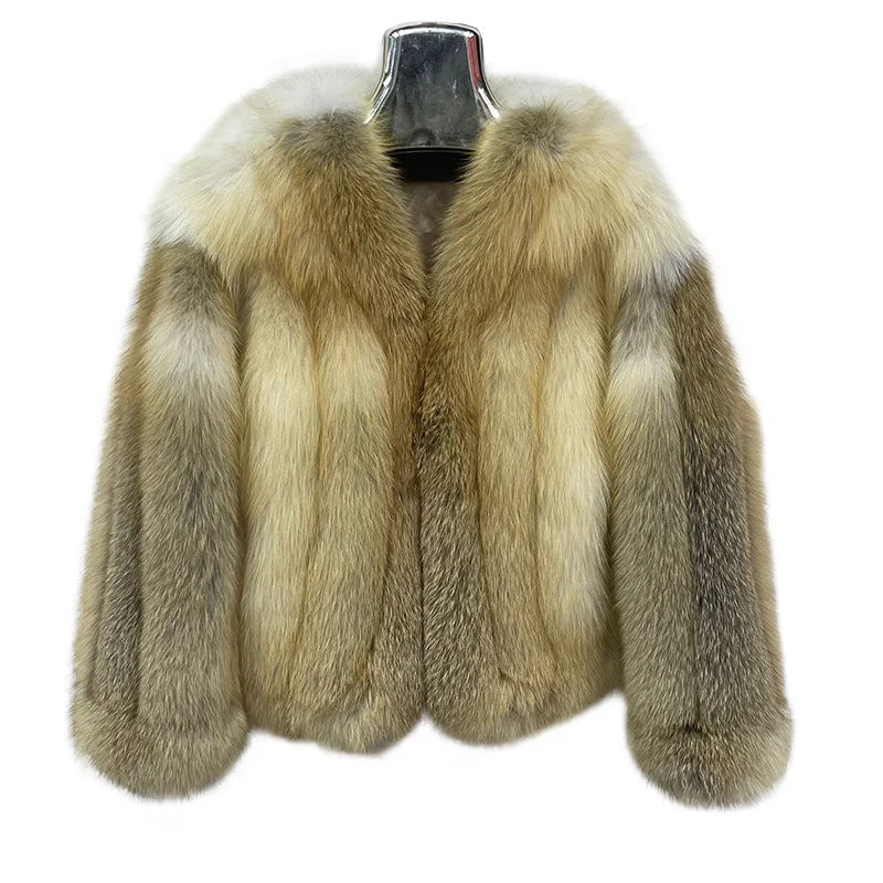 2023 Winter Fluffy Genuine Fox Fur Jacket Golden Island Fox Fur Coat Women