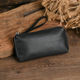 Andong Men's Genuine Cow Leather Clutch Bag Cowhide Long Wallet Fashion Simple Phone Pocket Zipper Purse Business