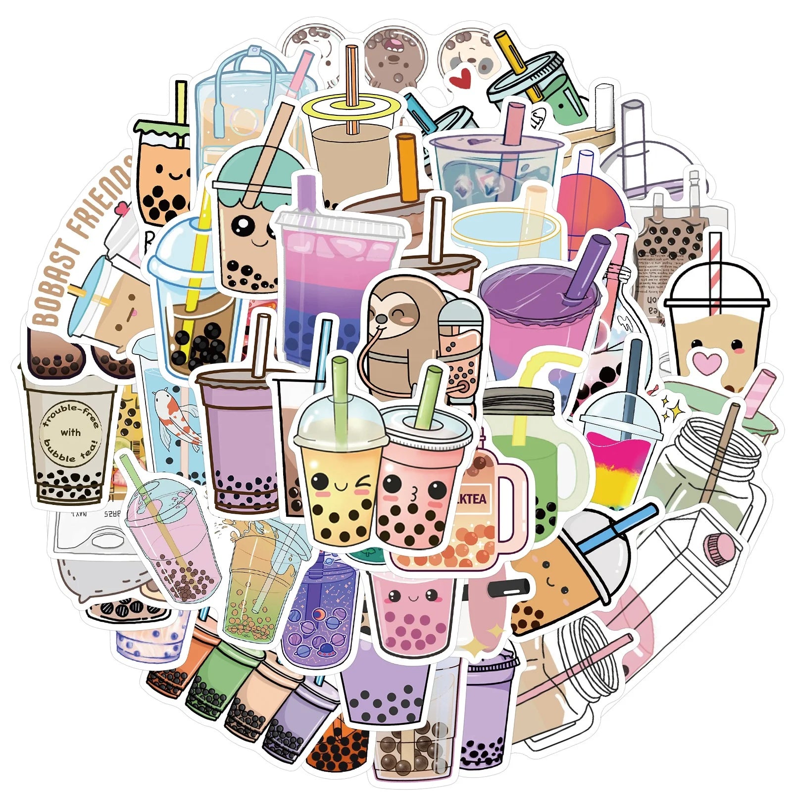 50Pcs Milk Bubble Tea Drinks Fresh Cute Sticker for Girl Children Notebook Diary Luggage Laptop Vinyl Washi Stickers