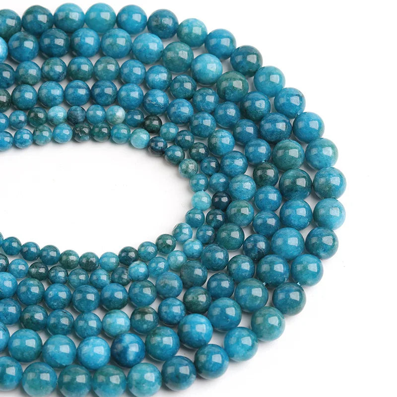 3A Natural Blue Apatite Beads Gemstone Round Loose Stone Rough Quartz Genuine Smooth Blue Apatite Beads for Jewelry Making